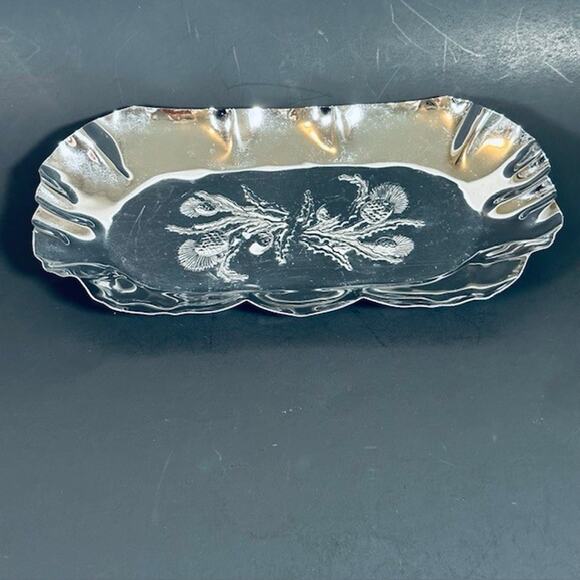 Hammered Aluminum Metal Rectangular Flower Tray Vanity Serving Dish 1940 Vintage - Picture 10 of 15